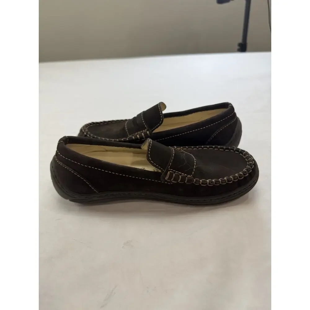 Primigi Boys Suede Loafers Preppy Casual Nubuck Brown Italian Leather Size 13.5